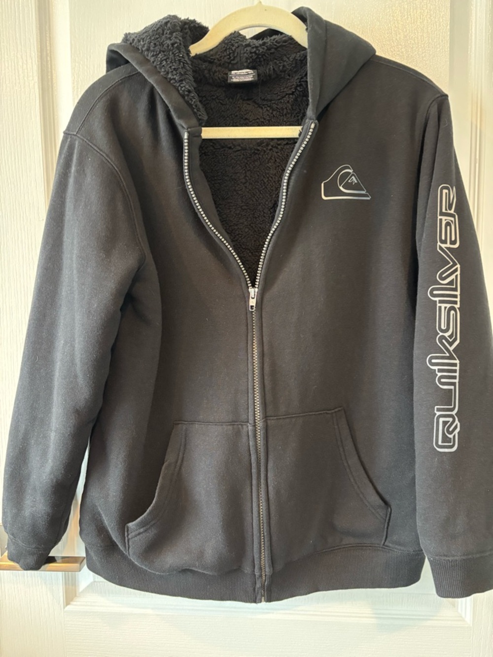 Quiksilver Black Sherpa-Lined Zip Hoodie with Logo